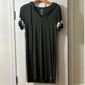 Michael Kors Dark Green Hooded Dress with White Stripes